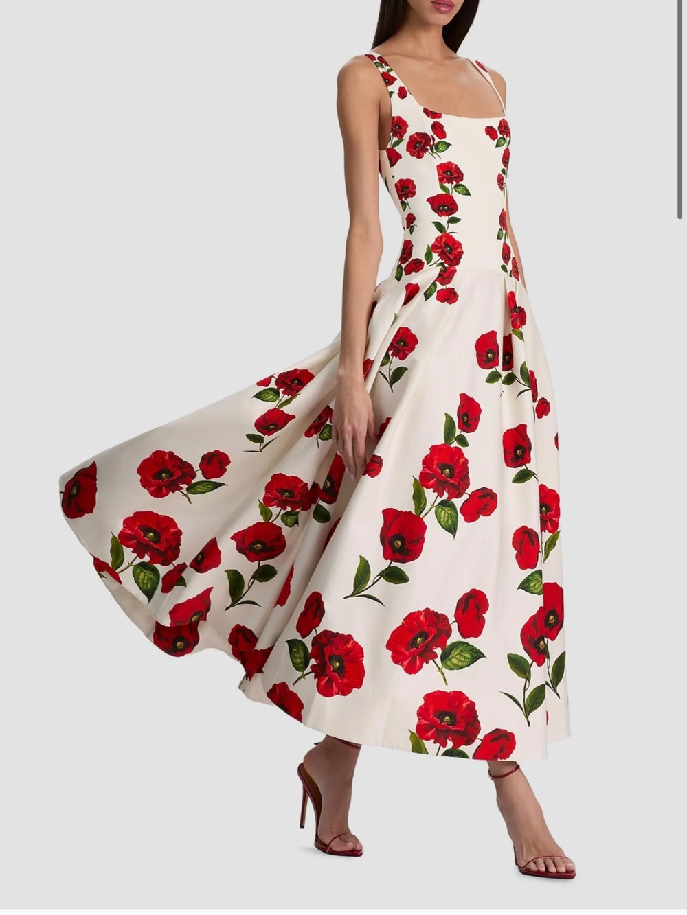 Alice + Olivia Adley Floral Stretch-Cotton Drop-Waist Midi-Dress
